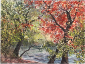 Along the Tuckasegee River — 24" x 18" watercolor, $1,800