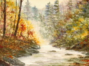 Fly Fishing In The Smokies — 24" x 18" watercolor, $1,800