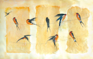 Traveling Companions: Barn Swallows  — 41" x 25" mixed media, $3,500