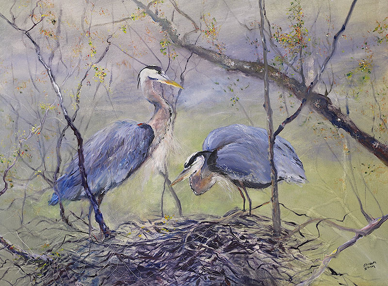 Herons Along The Tuckaseigee — 48" x 36" oil on canvas, $7,500